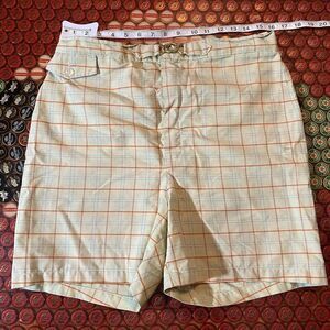 Vintage 50s 60s Shorts Mens 32 Plaid Retro Casual Hip Hop Flat Front Chino